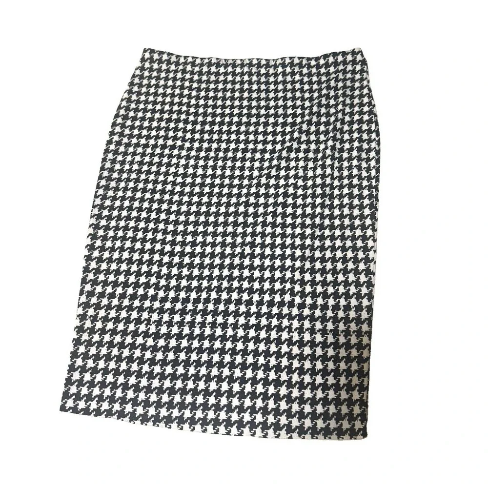 Vince Camuto Black/White Houndstooth Straight Pencil Knee Skirt Women's L